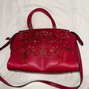 Elegant Red GUESS Embroidered Handbag
